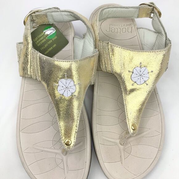Hotter JAVA Metallic Shimmer Gold Cream Thong Toe Slingback Comfort Sandals NEW - Picture 4 of 16